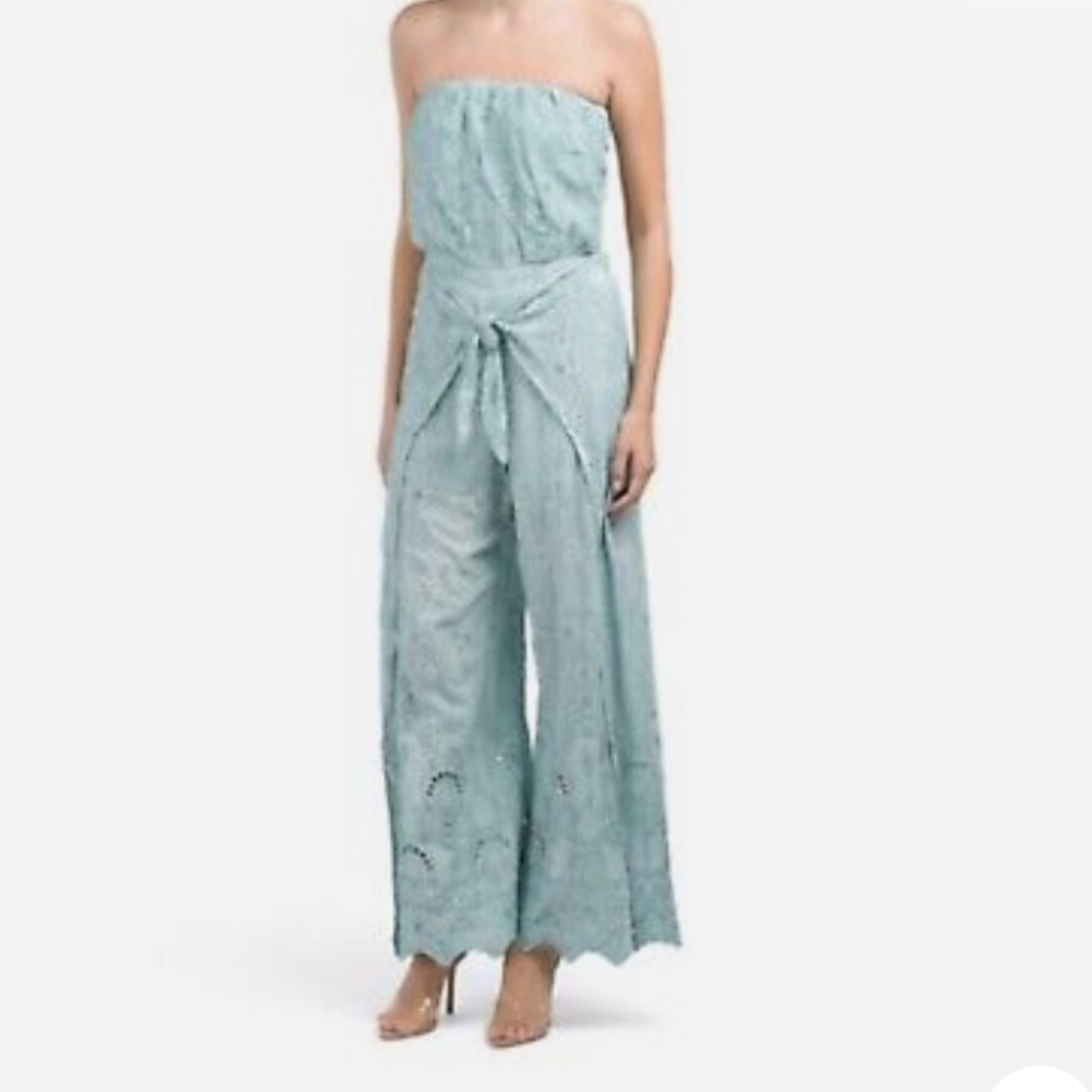 Young Fabulous & Broke Aqua Strapless Jumpsuit